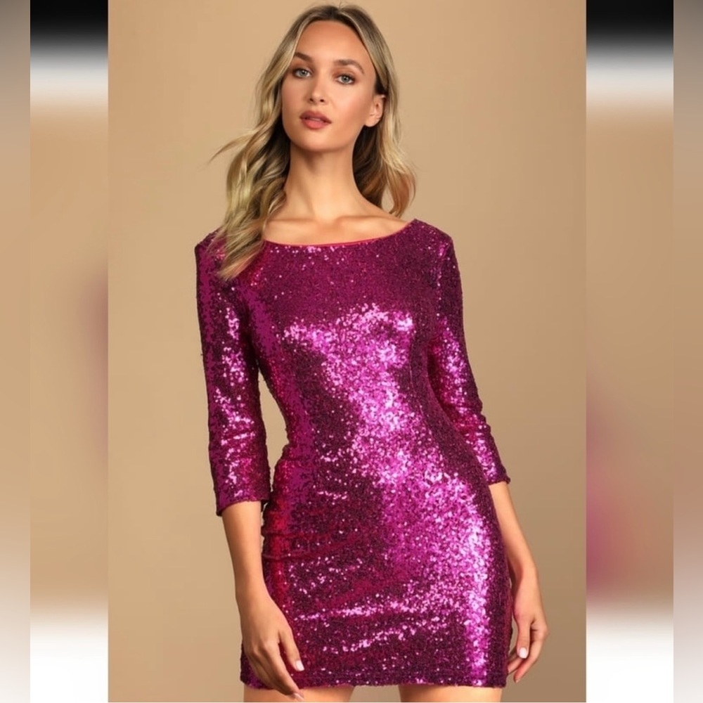 NWT Lulu's Delightful Ways Magenta Sequins Dress Size S - Homecoming-Formal-Prom